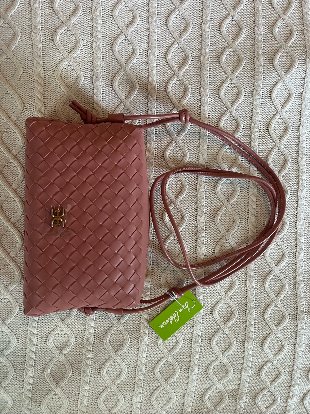 New! Sam Edelman Woven Soft Pink “Margo” Leather Crossbody Bag - Picture 14 of 16